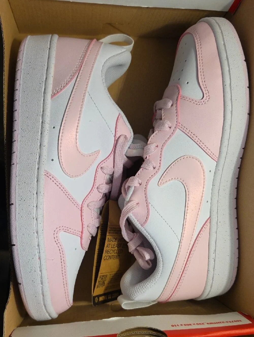 Nike Kids Court Borough Low Recraft Sneakers in Pink and White 6.5Y